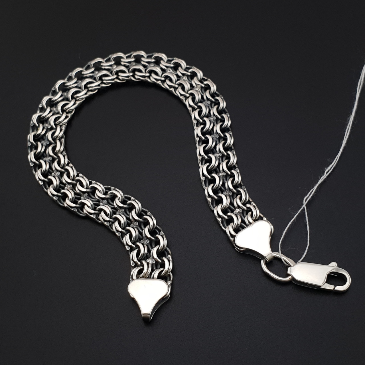 Широкий срібний браслет чоловічий бісмарк подвійний. Браслет на руку срібло 925. Ширина 9 мм. Довжина 24 см, фото 1