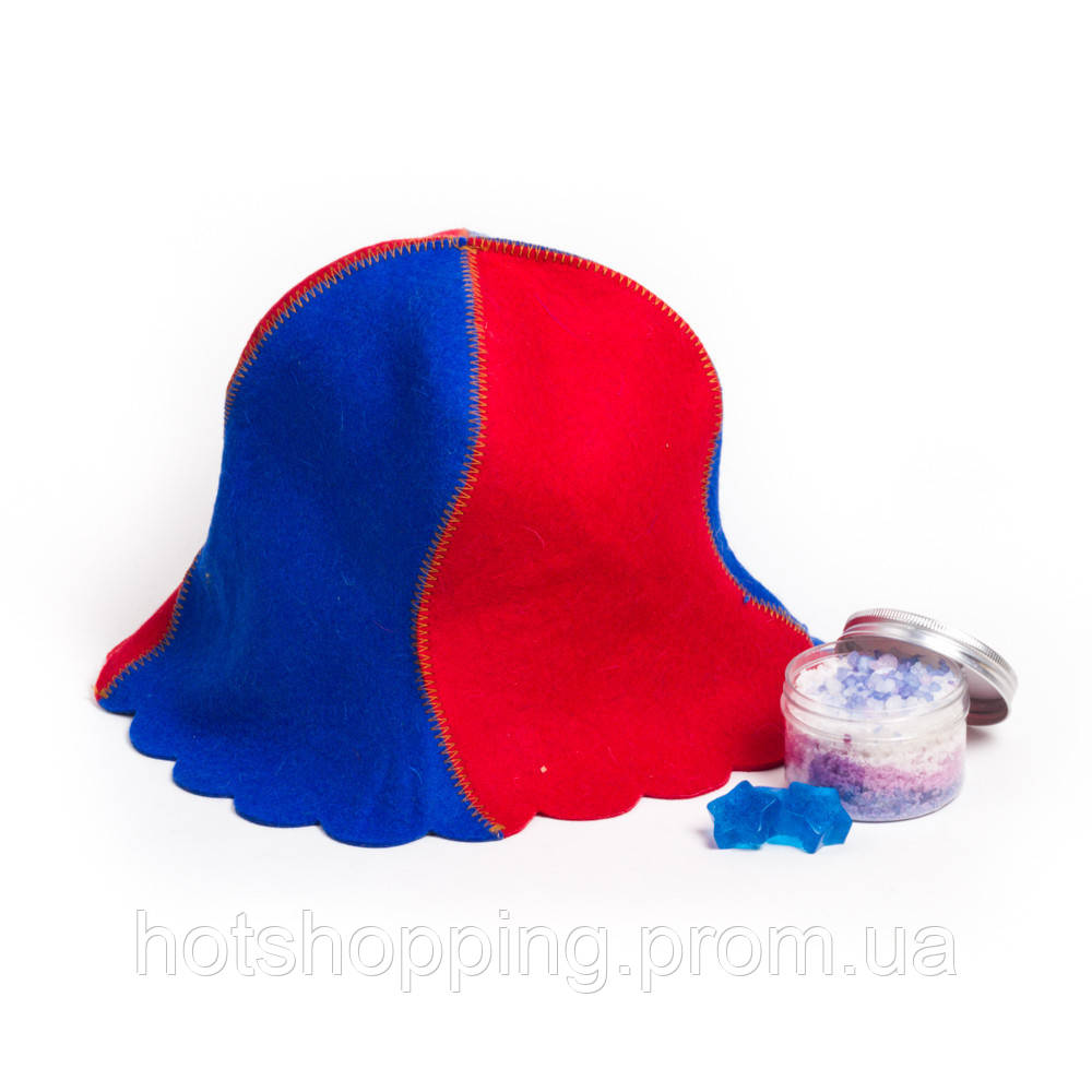 Банная шапка Luxyart "Волна", натуральный войлок, красный с синим (LA-082) ht - фото 2 - id-p2145379428