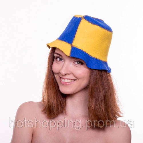 Банная шапка Luxyart "Биколор", натуральный войлок, синий с желтым (LA-086) ht - фото 1 - id-p2145379432