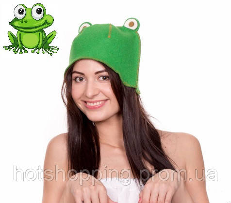 Банная шапка Luxyart "Лягушка", натуральный войлок, зеленый (LA-088) ht - фото 1 - id-p2145379434