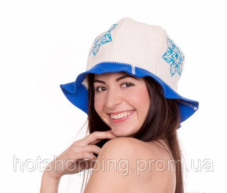 Банная шапка Luxyart "Снежинка", натуральный войлок, белый с синим (LA-093) ht - фото 1 - id-p2145379439