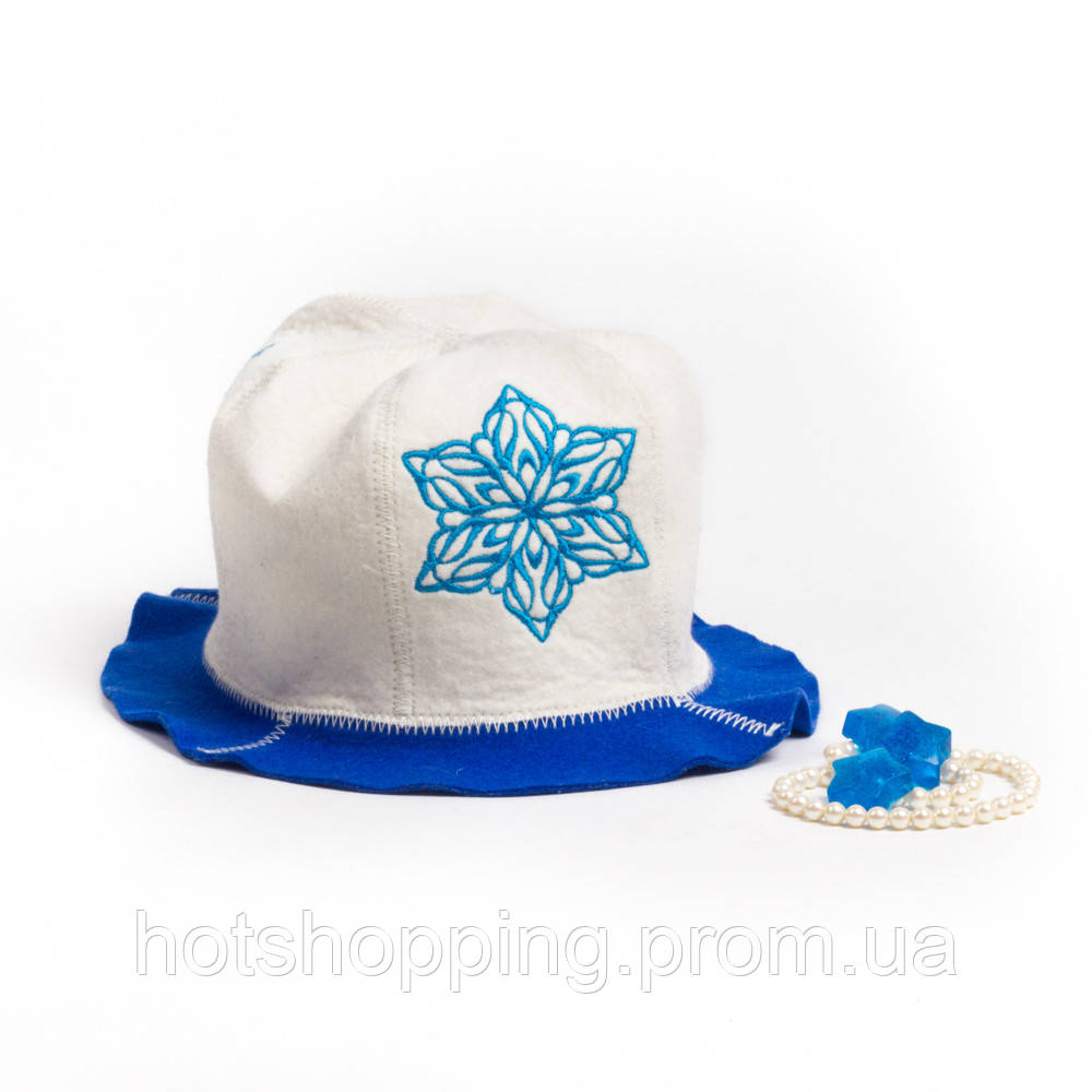 Банная шапка Luxyart "Снежинка", натуральный войлок, белый с синим (LA-093) ht - фото 2 - id-p2145379439