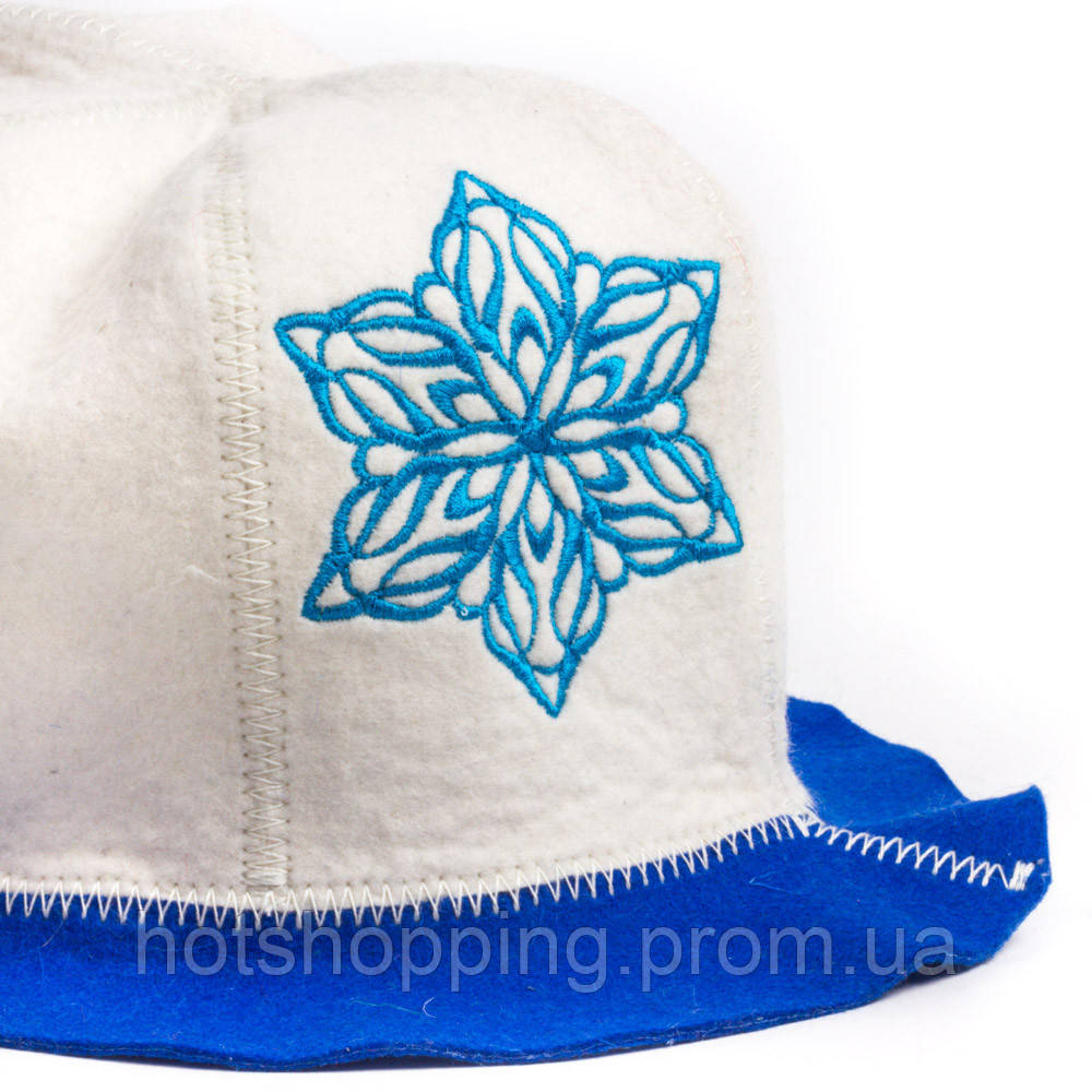 Банная шапка Luxyart "Снежинка", натуральный войлок, белый с синим (LA-093) ht - фото 3 - id-p2145379439