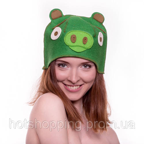 Банная шапка Luxyart "Свинка", натуральный войлок, зеленый (LA-096) ht - фото 1 - id-p2145379442