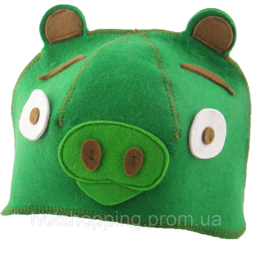 Банная шапка Luxyart "Свинка", натуральный войлок, зеленый (LA-096) ht - фото 2 - id-p2145379442
