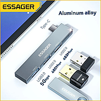 Essager 3-в-1 Type-C USB Hub / Высокоскоростной ЮСБ Хаб с 3 портами USB 3.0 в Type-C для Ipad, MacBook Pro