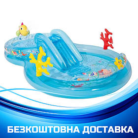 Надувний ігровий центр дитячий На дні моря (301 x 193 x 71 см, басейн, гірка) Intex 56143