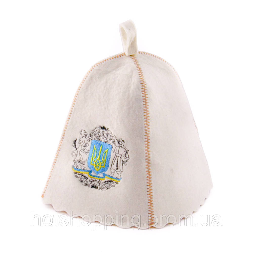Банная шапка Luxyart "Герб Украины", натуральный войлок, белый (LA-122) ht - фото 1 - id-p2145379467
