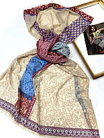 Классический женский палантин на весну. Турецкий шарф палантин с нейтральным рисунком. Бежевый