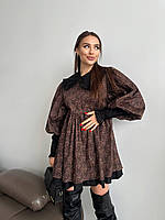 Женское модное мини платье съемный воротник и манжеты принт леопард Db422