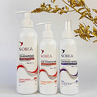 Набір 3в1 для жирного волосся з АНА кислотами, пребіотиками Soika (шампунь, кондиціонер, термозахист)