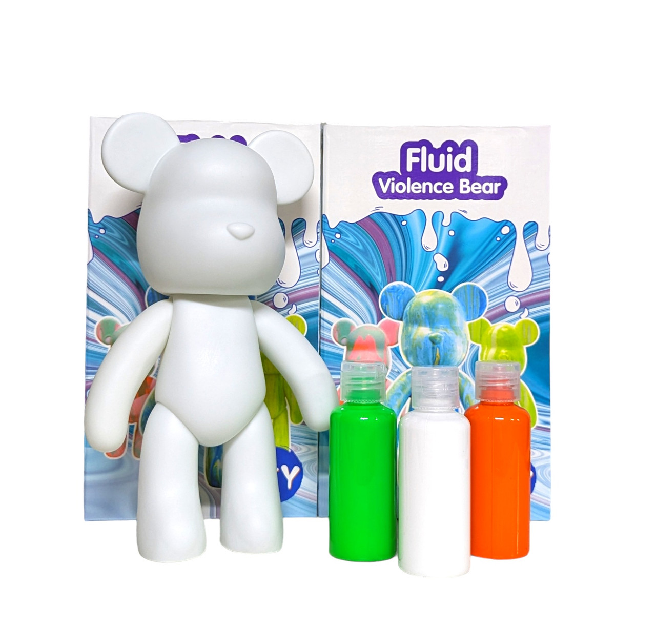 Флюїдний ведмедик DIY Creative Fluid Bear 23 см з фарбами 3 шт Зелено-Помаранчевий