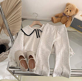 Стильний дитячий костюм кофта та штани з котону для дівчинки комплект одягу сірий 100