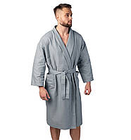 Вафельный халат Luxyart Кимоно размер (54-56) XL 100% хлопок серый (LS-3376) ht