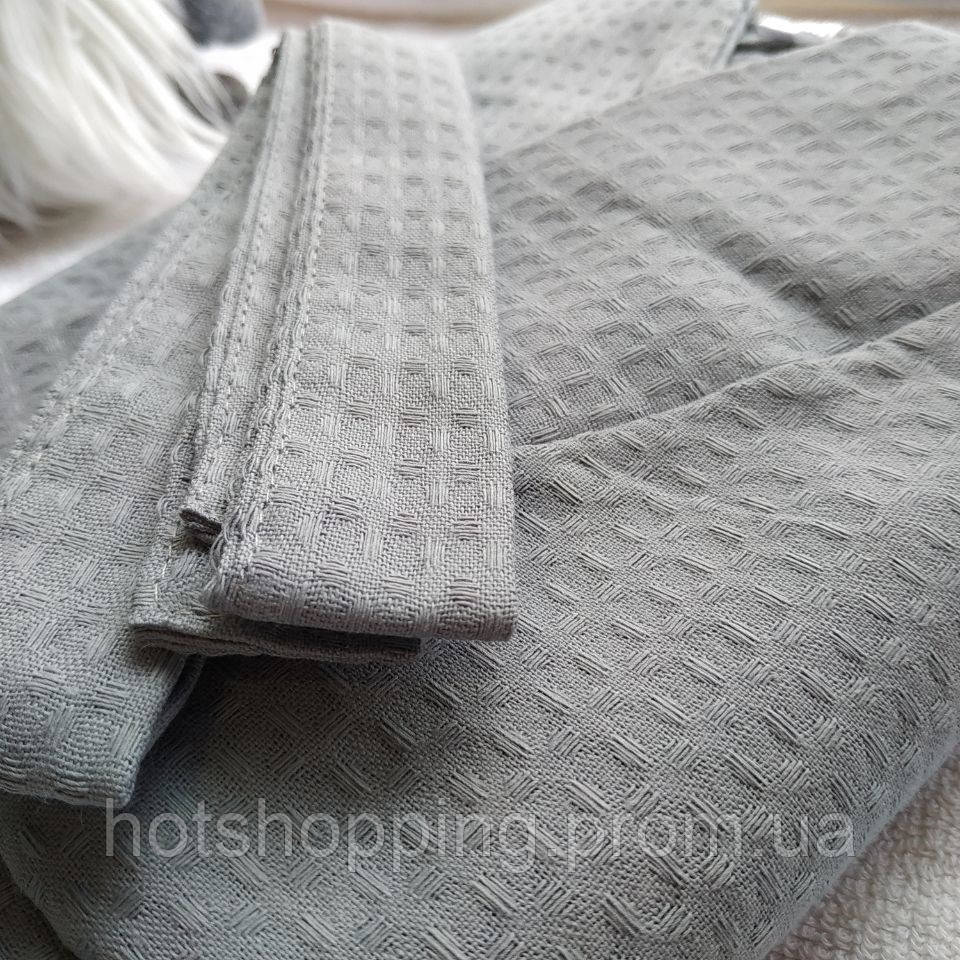 Вафельный халат Luxyart Кимоно размер (54-56) XL 100% хлопок серый (LS-3377) ht - фото 3 - id-p2145392278