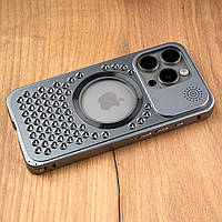 Металлический чехол Aroma perforated magsafe iPhone 15 Pro Max серый