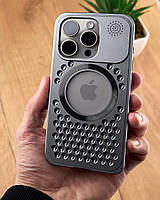 Металлический чехол Aroma perforated magsafe iPhone 15 Pro серый