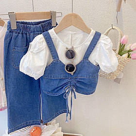 Стильний дитячий костюм Джинси палаццо з корсетом та сорочкою для дівчинки комплект одягу 100