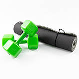 Килимок для йоги, фітнесу, спорту (йога мат, каремат) + гантелі для фітнесу 2шт по 4кг OSPORT Set 66 (n-0096) Чорно-салатовий, фото 6