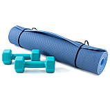 Килимок для йоги, фітнесу, спорту (йога мат, каремат) + гантелі для фітнесу 2шт по 1кг OSPORT Set 63 (n-0093) Синьо-бірюзовий, фото 6