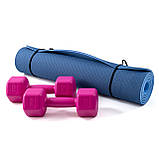 Килимок для йоги, фітнесу, спорту (йога мат, каремат) + гантелі для фітнесу 2шт по 2кг OSPORT Set 64 (n-0094) Синьо-рожевий, фото 6