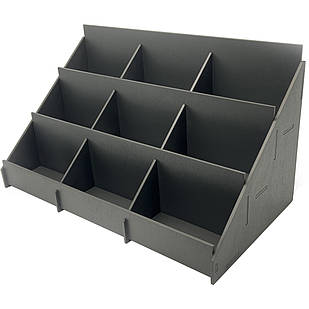 Товарна гірка універсальна з фанери на 9 комірок для чайних пакетиків, шоколадок. Колір графіт.