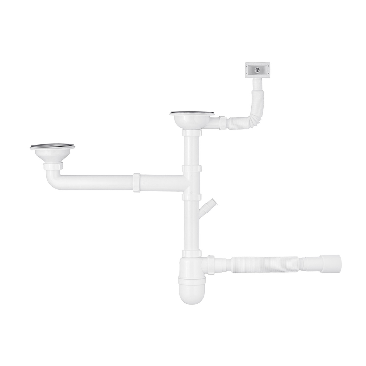 Сифон подвійний для кухонної мийки Agua KS04-1 3 1/2"х40/50 мм з відводом для пральної машини, з круглим, фото 1