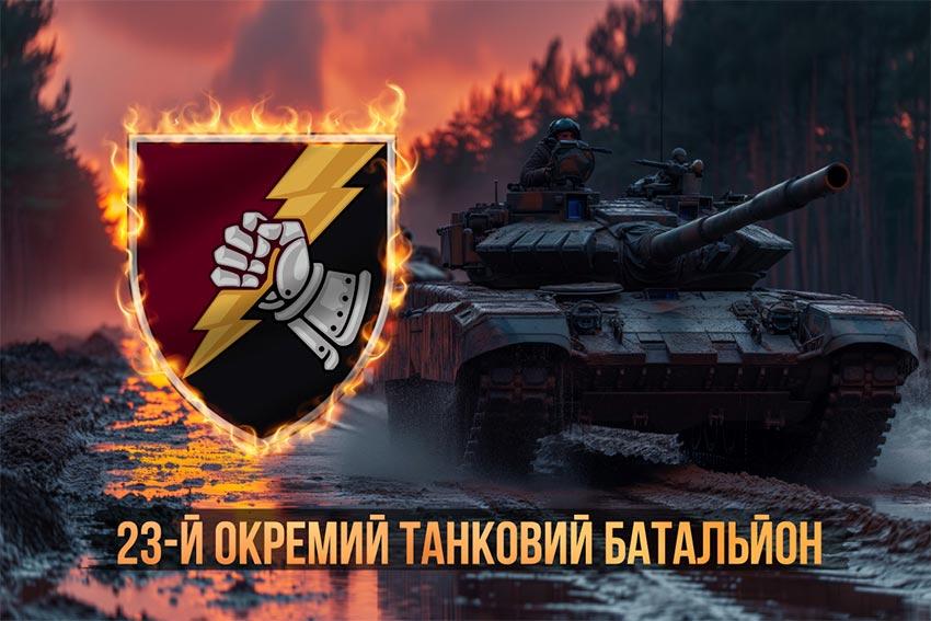 Прапор 23 ОТБ ДШВ ЗСУ танки на марші