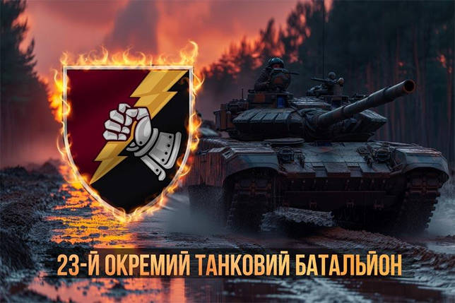 Прапор 23 ОТБ ДШВ ЗСУ танки на марші, фото 1