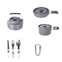 Алюминиевый туристический набор посуды GL-31 (кастрюля, сковорода, чайник и столовые приборы)