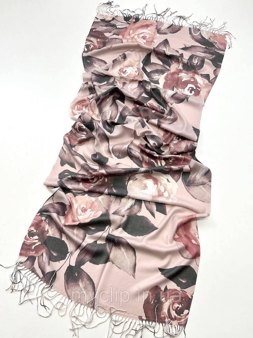 Натуральний жіночий шарф палантин з розкішними трояндами. Турецький весняний палантин із натуральної бавовни