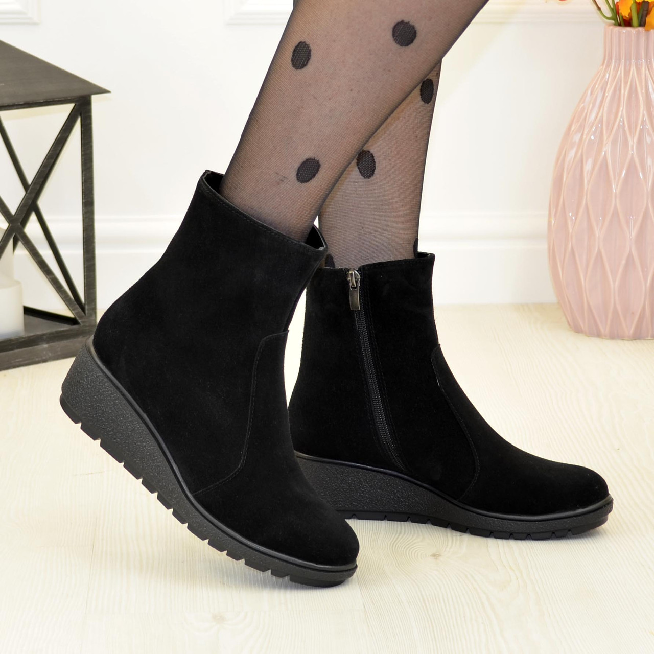 Черевики жіночі замшеві на танкетці, фото 1