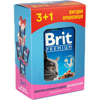 Влажный корм для кошек Brit Premium Cat с курицей и индейкой 3+1 100 г (2700000030332) pr