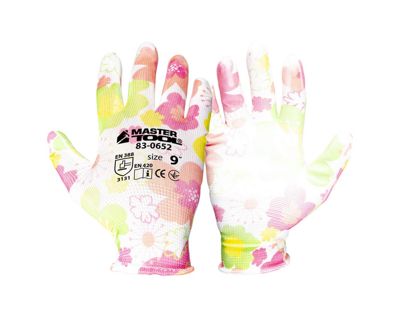 Рукавички безшовні трикотажні MASTERTOOL "Мальва" з поліуретановим покриттям долоні 9" 17-20 г підвіс 12 пар, фото 1
