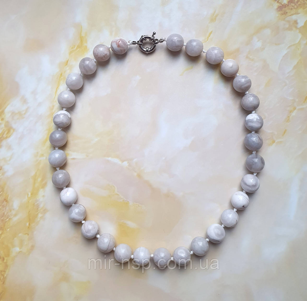 Намисто 100% натуральний Агат 12 мм довжина 47 см вага 90г, фото 1