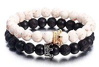 Парні браслети з короною для двох закоханих. Парні браслети з каменів із шунгіту вулканічного каменю, фото 7