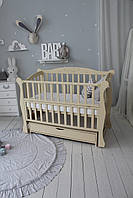 Кровать детская Baby Comfort ЛД10 слоновая кость с ящиком и резьбой ht