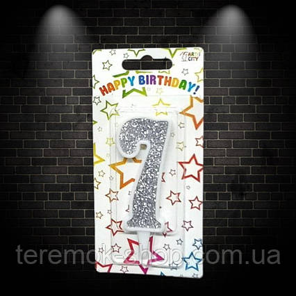 Свічка для торта цифра 7 срібло