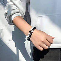 Парні браслети із магнітом для пар. Подвійні браслети із короною для двох. Парні браслети з каменів із шунгіту., фото 4