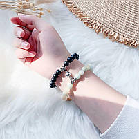 Парні браслети із магнітом для пар. Подвійні браслети із короною для двох. Парні браслети з каменів із шунгіту., фото 7