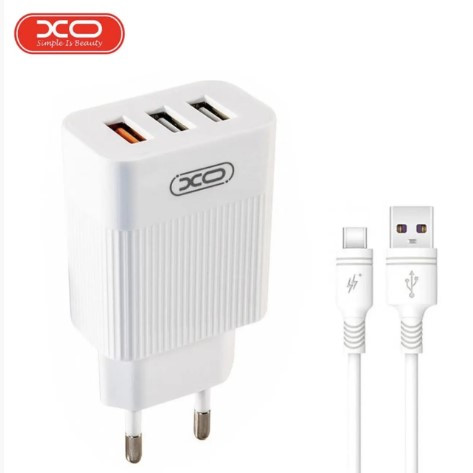 Мережевий зарядний пристрій із кабелем USB — Lightning XO L35D 2 USB/2.1A Білий
