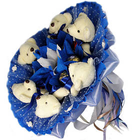 Букет з м'яких іграшок Ведмедики білі 6 з цукерками Ферреро Роше 5158IT, Toyman