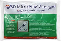 BD Micro-Fine Plus Шприци ін єкційні інсулінові ст одн 0,3мл, ІНСУЛІН U-100 0,30 мм(30G) x 8.0 мм