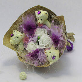 Букет з іграшок Ведмедики 3 в фіолетовому Крафт 5187IT, Toyman