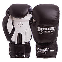 Перчатки боксерские кожаные BOXER 2023 размер 10 унции цвет черный-белый lb