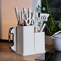 Набор кухонных принадлежностей на подставке 19 штук кухонные аксессуары из силикона с бамбуковой ручкой Белый