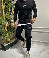 Чоловічий комфортний спортивний Костюм Jordan з кофтою та логотипом та штнами чорний зі 100% бавовни.
