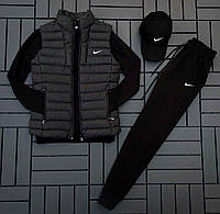 Мужской спортивный Комплект с жилеткой Nike со свитшотом штанами кепкой жилеткой черный из 100% хлопка