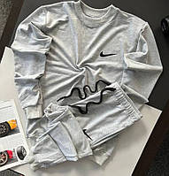 Демисезонный флисовый спортивный костюм Nike унисекс серый с логотипом: свитшот и штаны