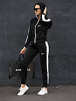 Черный женский спортивный костюм Nike с лампасами: худи на молнии и штаны